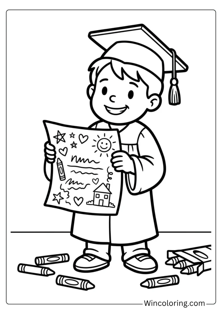 Graduate holding diploma with crayon decorations