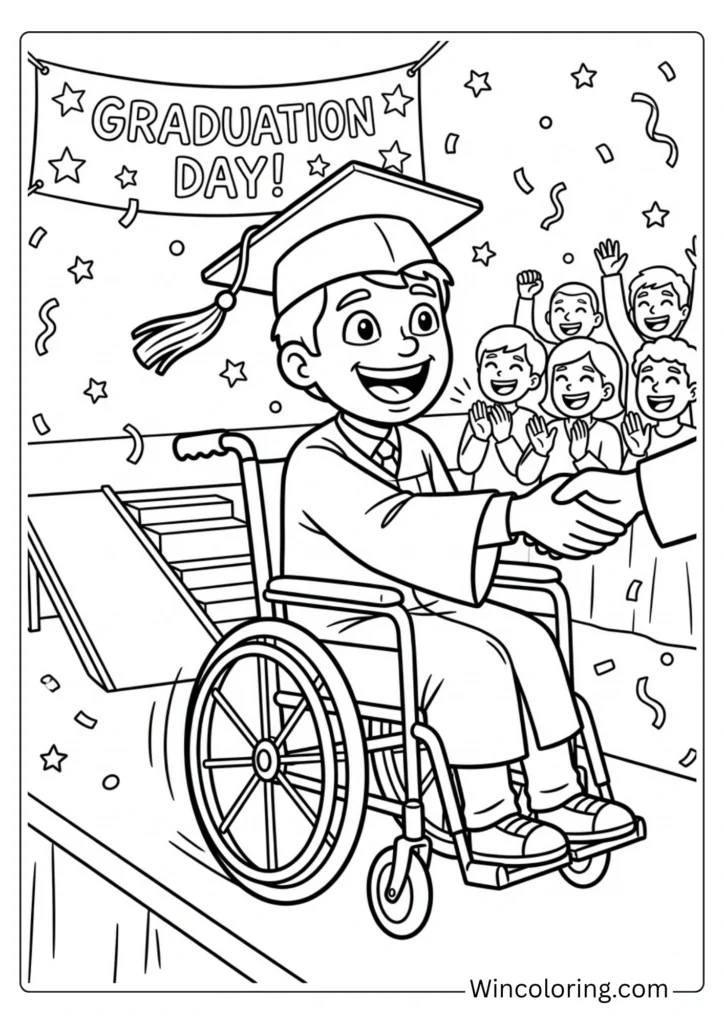 Graduate in wheelchair on stage