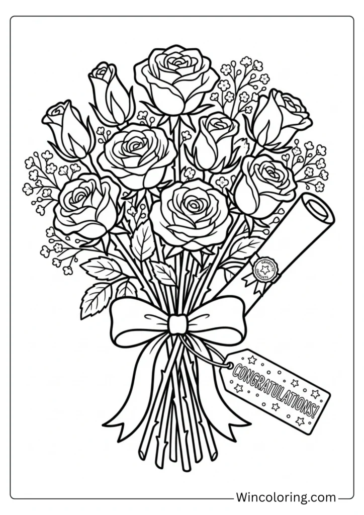 Graduation bouquet of roses and diploma