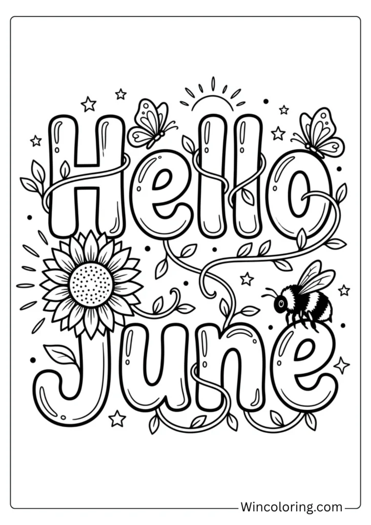 Hello June sunflower lettering