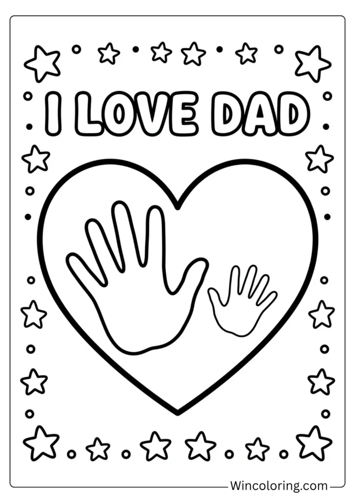 I love Dad — heart and handprint page