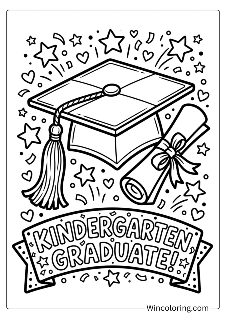 Kindergarten Cap And Diploma Coloring Page