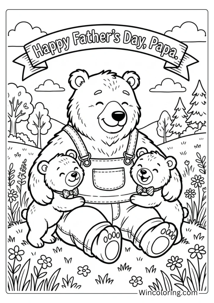 Papa bear and little bear cubs