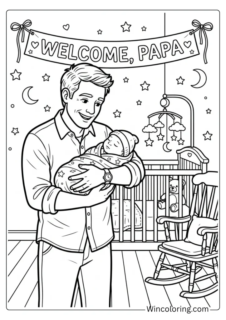 Papa with a baby in his arms