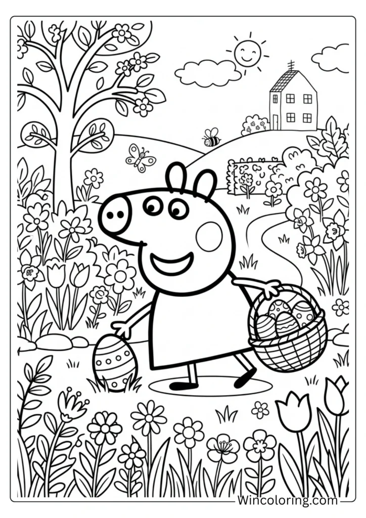 Peppa Pig Easter egg hunt coloring sheet