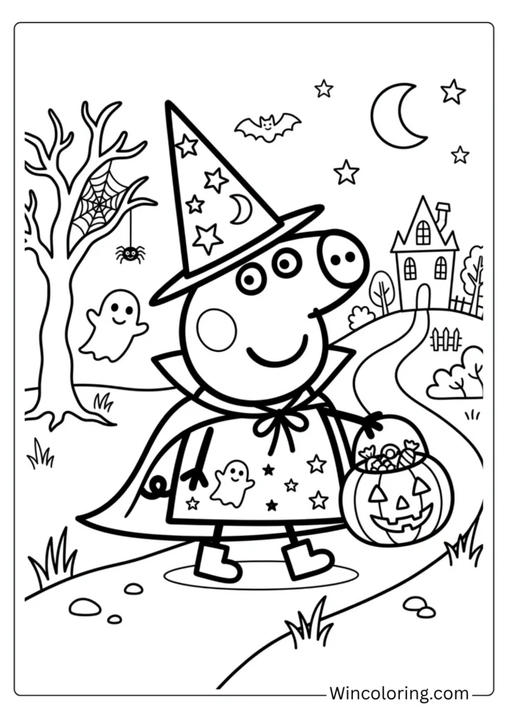 Peppa Pig Halloween costume coloring page