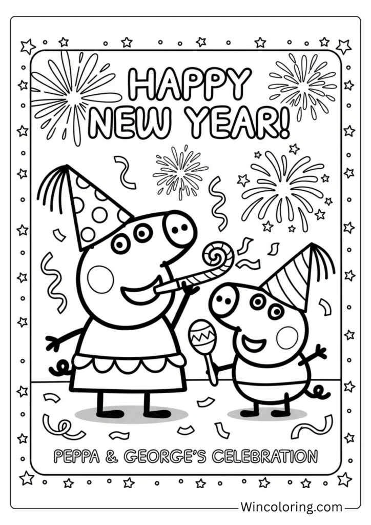 Peppa Pig New Year party coloring page