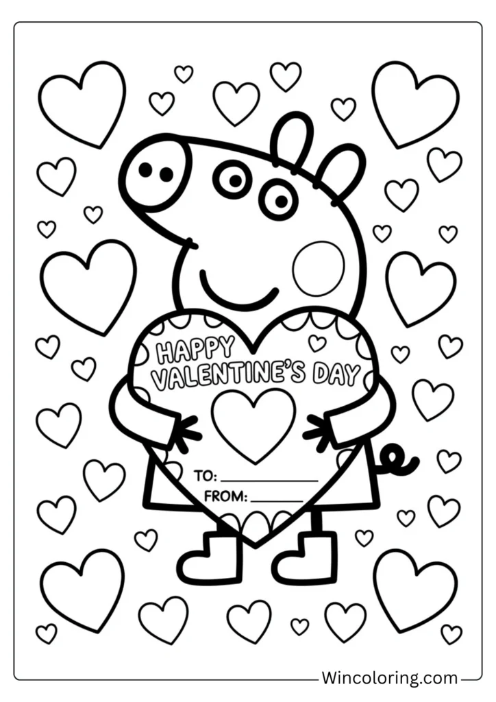 Peppa Pig Valentine's Day coloring page hearts