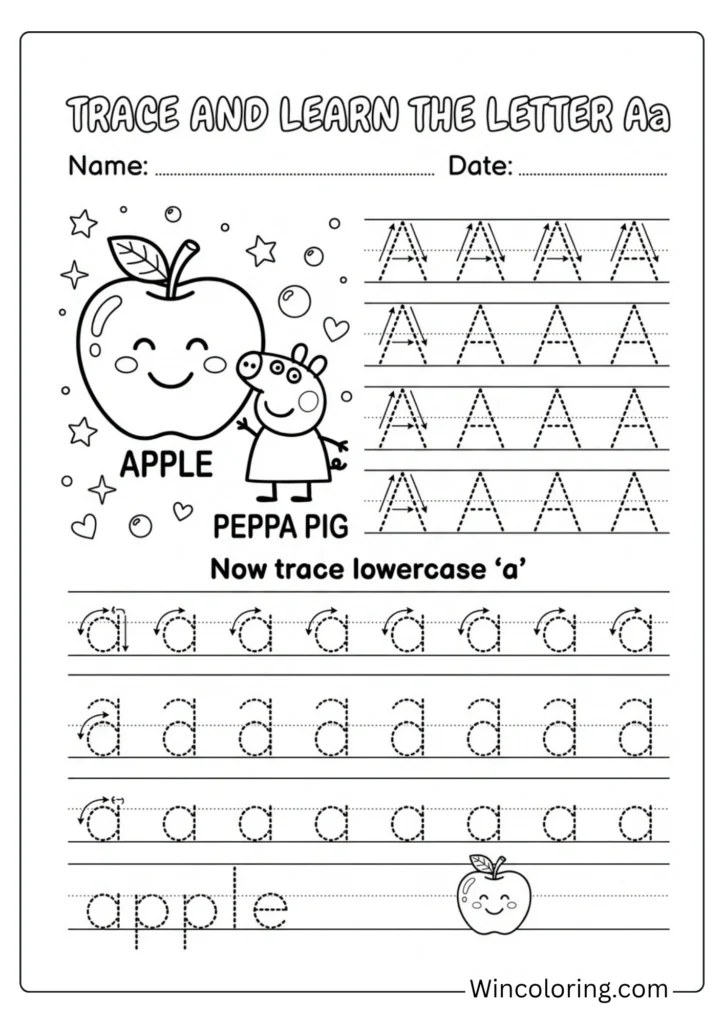 Peppa Pig alphabet tracing coloring page A