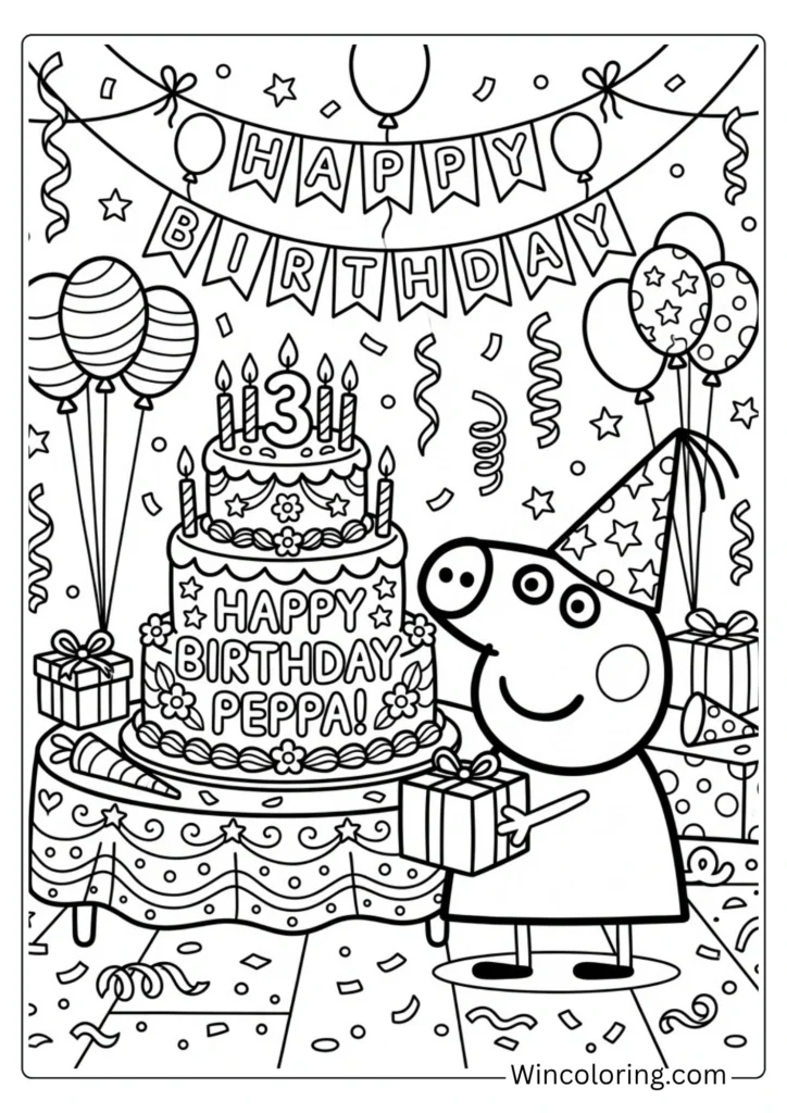 Peppa Pig birthday party coloring page printable