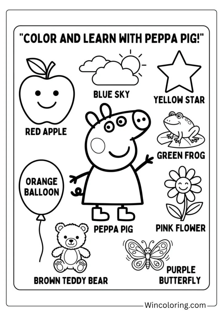 Peppa Pig colors learning coloring page