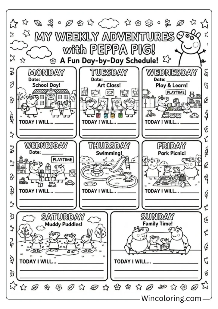 Peppa Pig days of the week chart printable