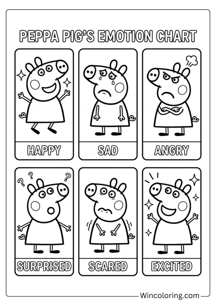 Peppa Pig emotions feelings coloring page