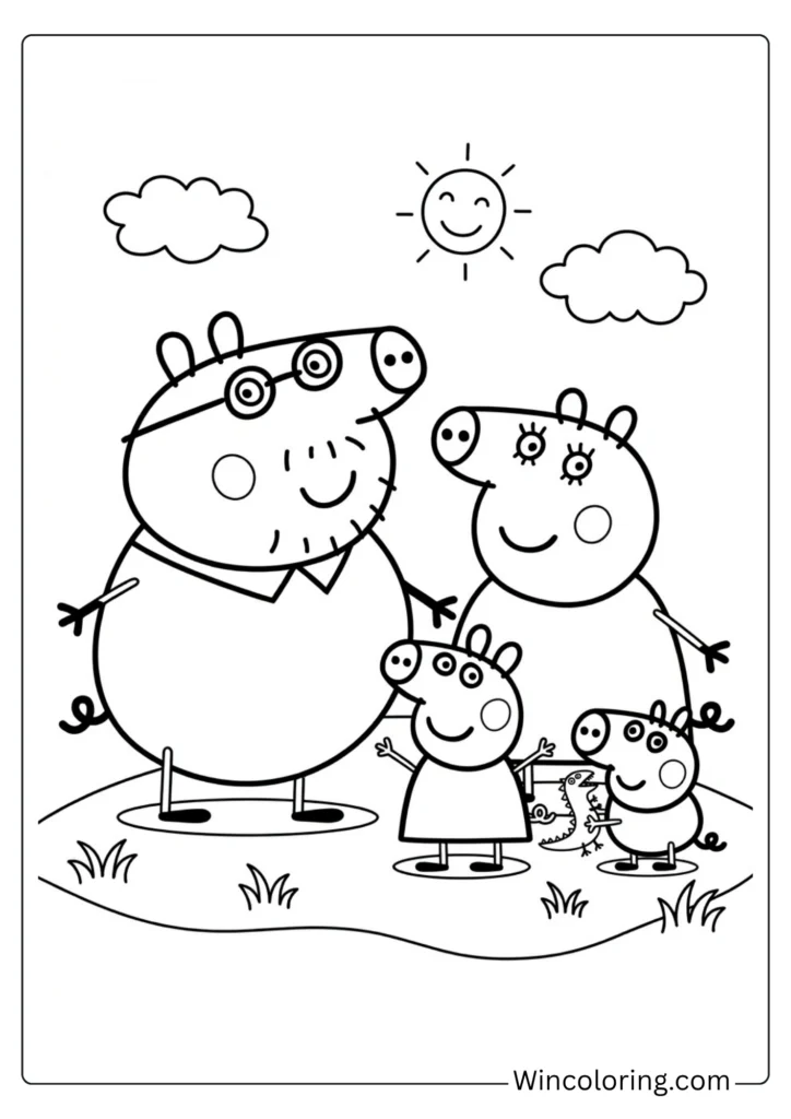 Peppa Pig family portrait coloring page