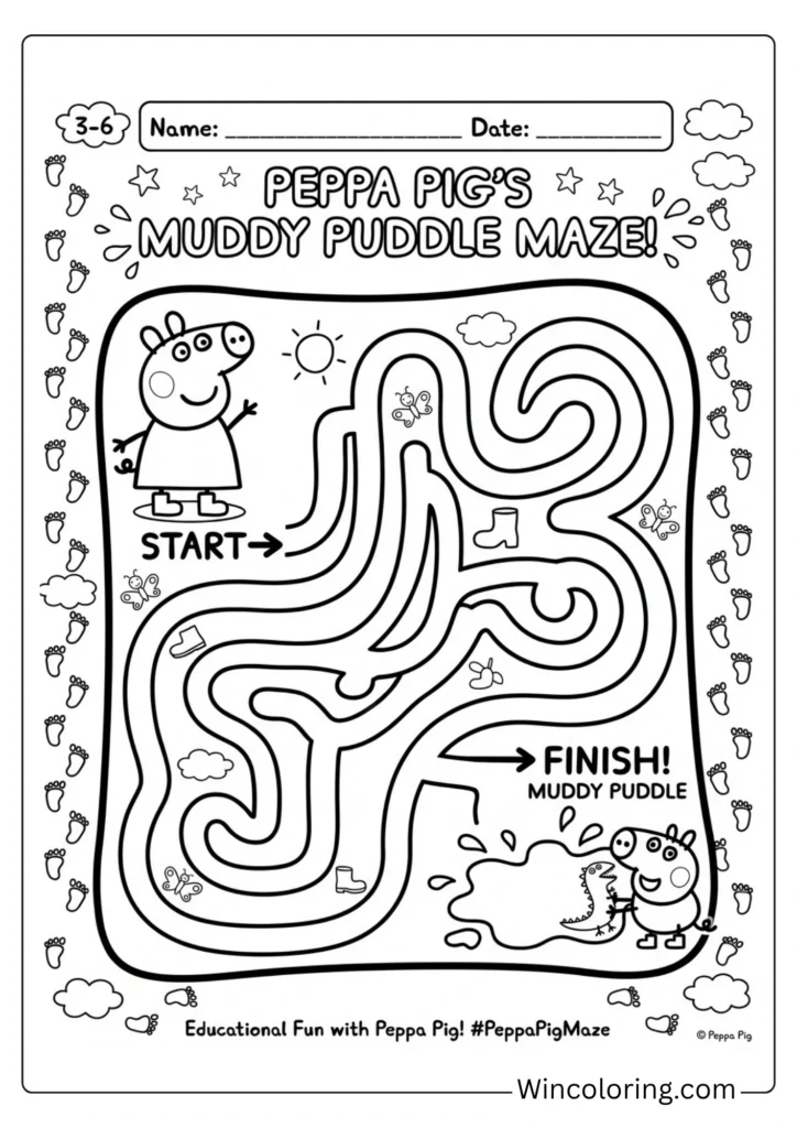 Peppa Pig maze activity worksheet kids