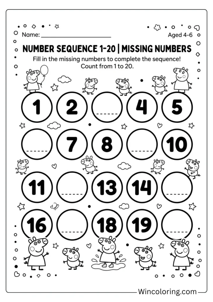 Peppa Pig missing number activity sheet