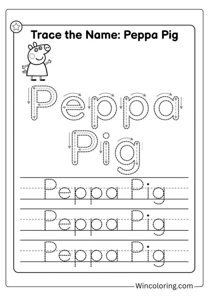 Peppa Pig name tracing worksheet printable