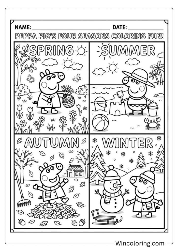 Peppa Pig seasons coloring worksheet printable