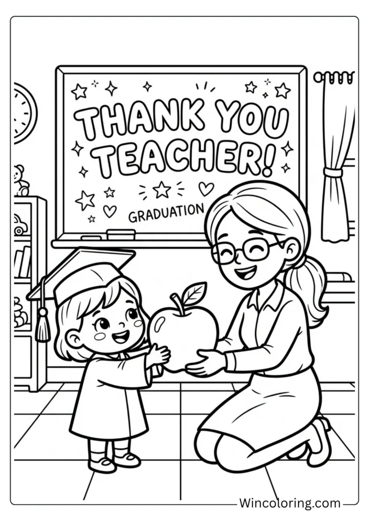 Preschool graduate with apple for teacher