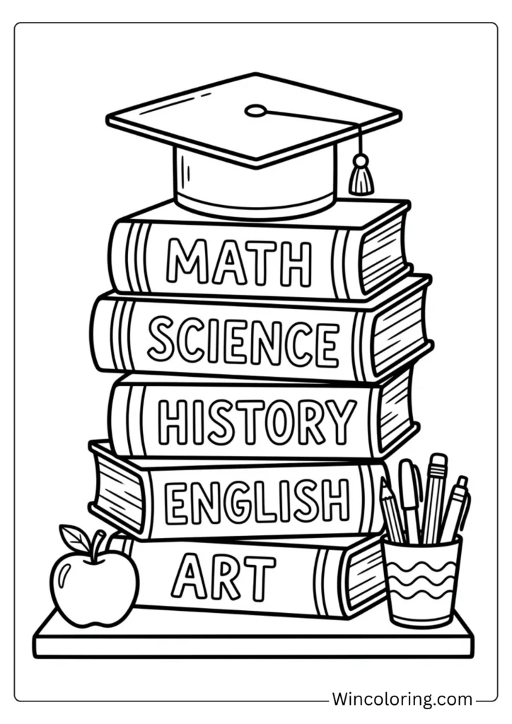 Stacked textbooks and graduation cap