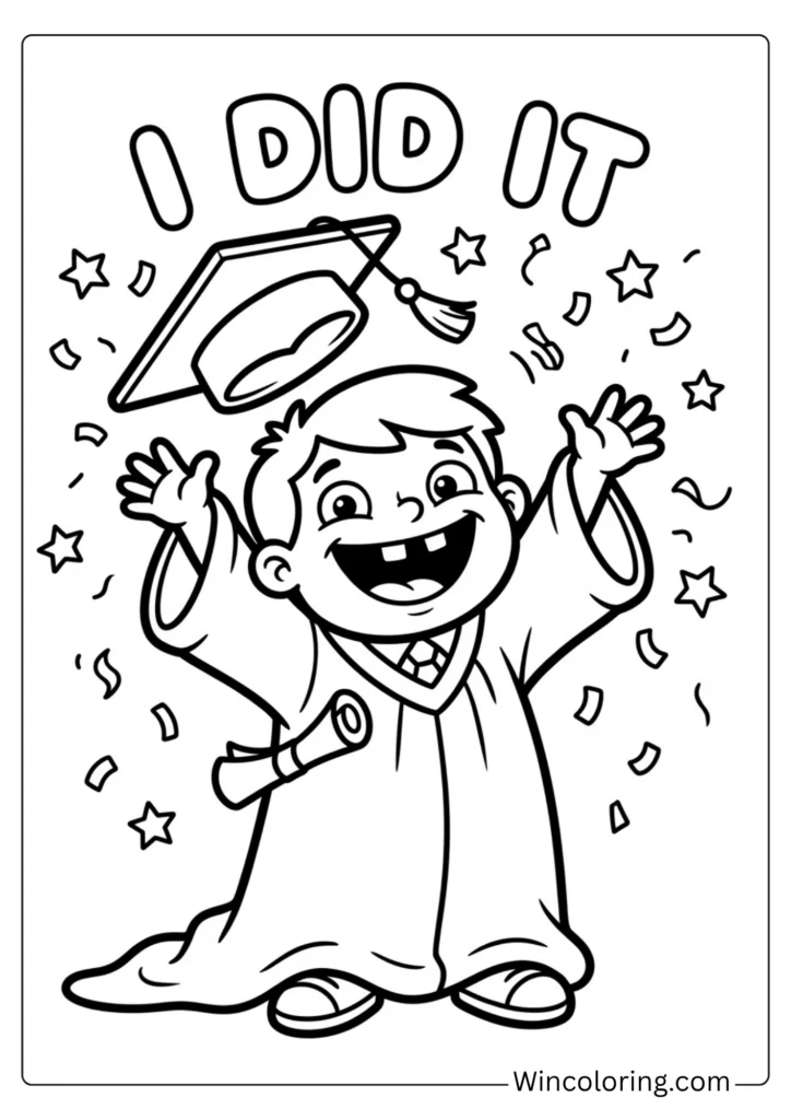 Tiny graduate tossing cap in the air