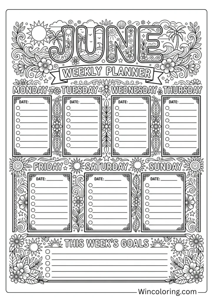 Week-at-a-glance summer planner page
