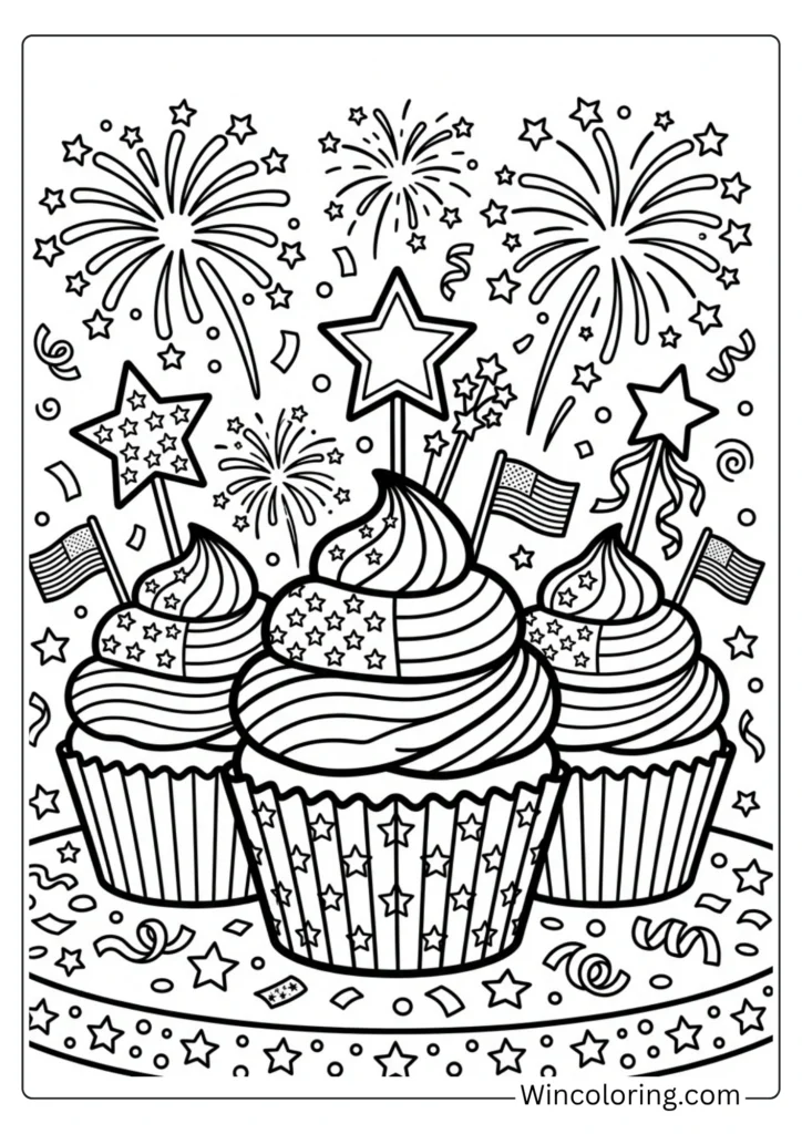 4th of July Patriotic Cupcake Coloring Page – Kids Activity Printable
