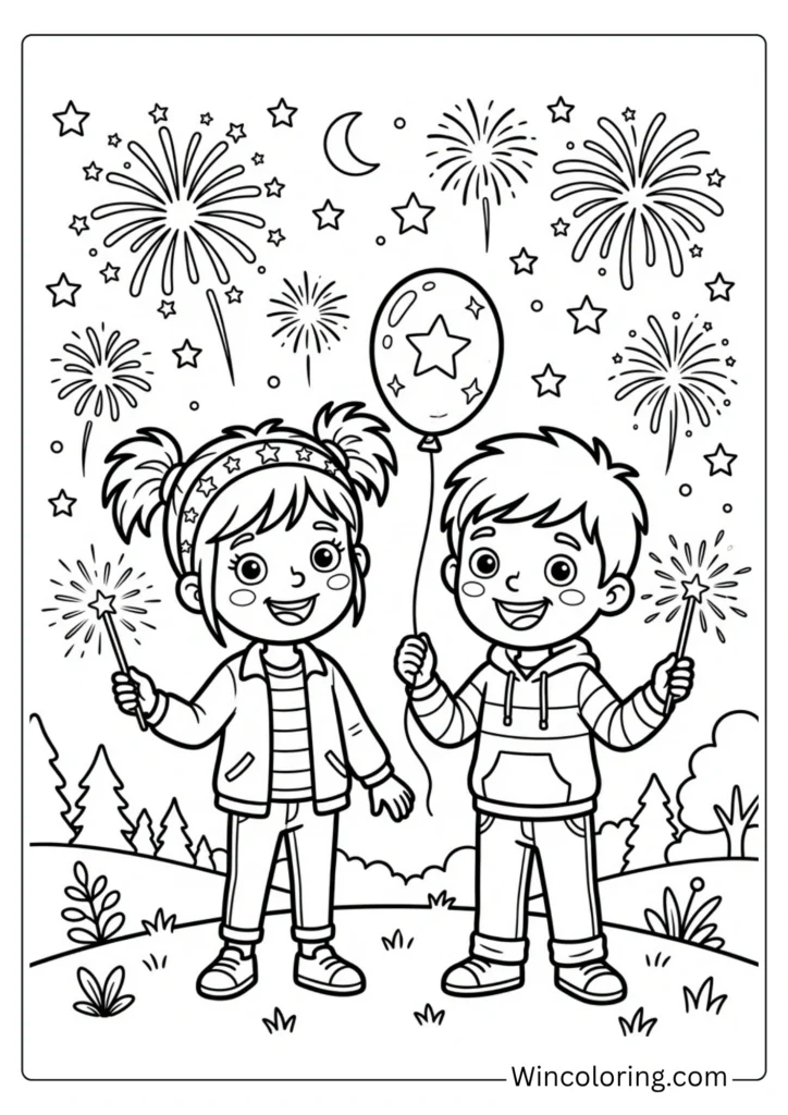 4th of July Sparklers Coloring Page for Kids – Printable Activity Sheet