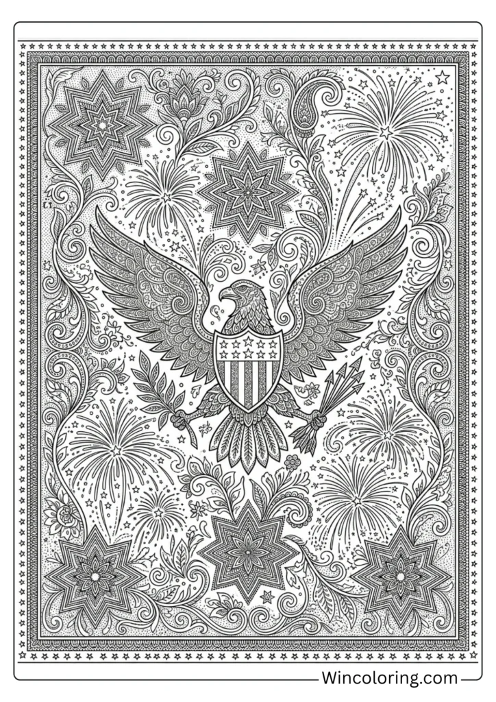 4th of July coloring page adult henna patriotic pattern