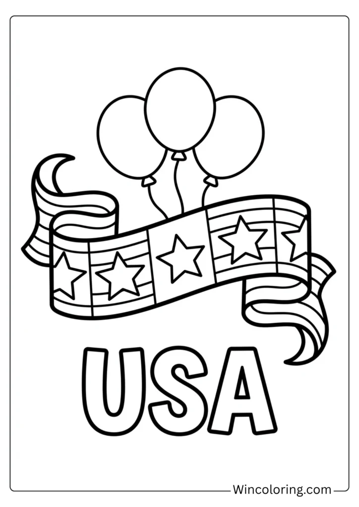4th of July coloring page easy star banner kids toddler