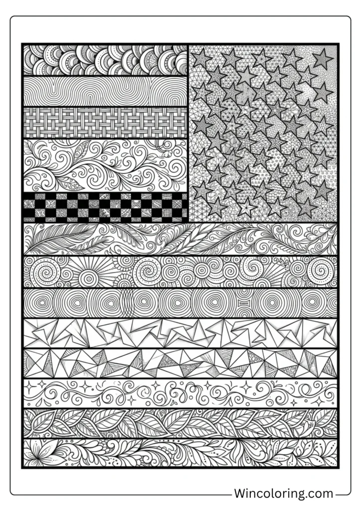 4th of July zentangle stars stripes adult coloring page