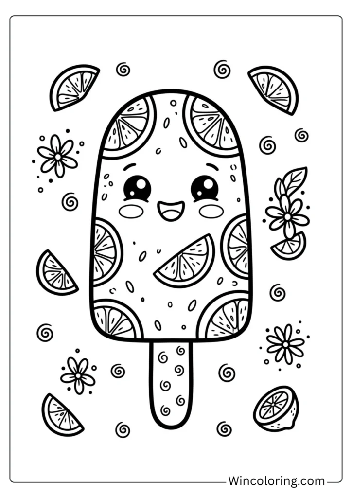 Adorable Lemon Popsicle Coloring Page
