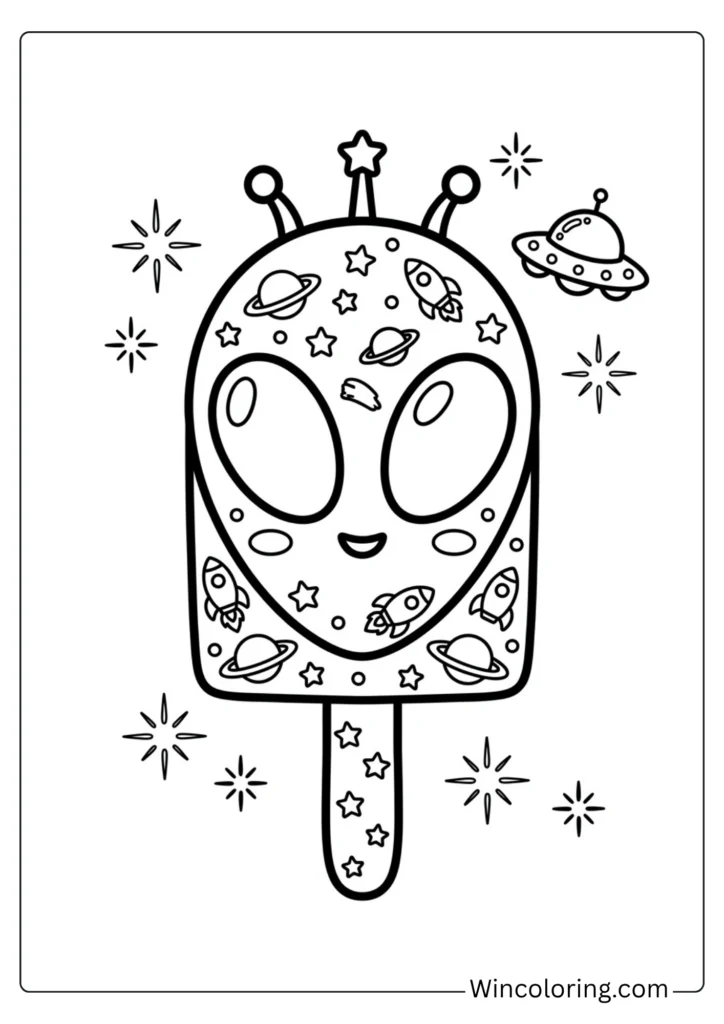 Alien popsicle kawaii coloring page space printable kids