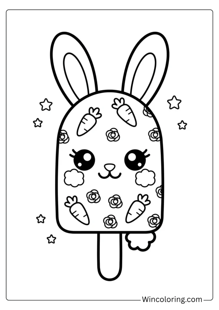 Bunny ear popsicle coloring page kawaii Easter printable