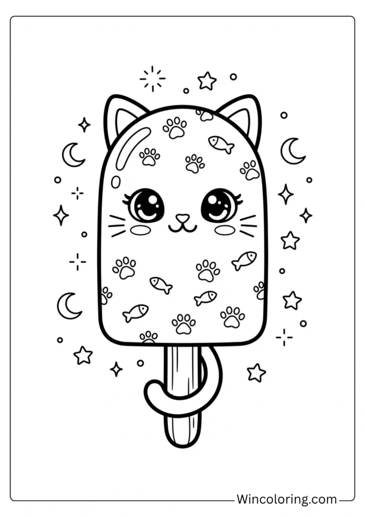 Cat ear popsicle kawaii coloring page printable cute