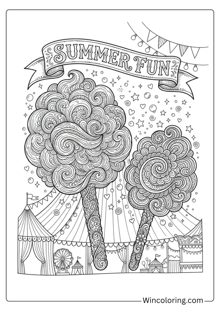 Detailed Cotton Candy Coloring Page for Older Kids