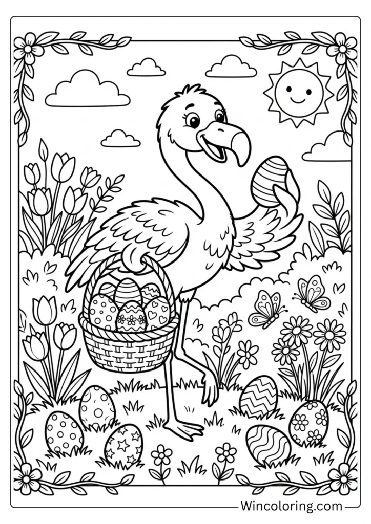Easter flamingo coloring page spring printable kids