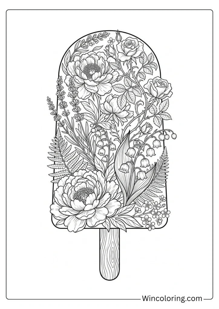 Floral popsicle coloring page detailed adult printable