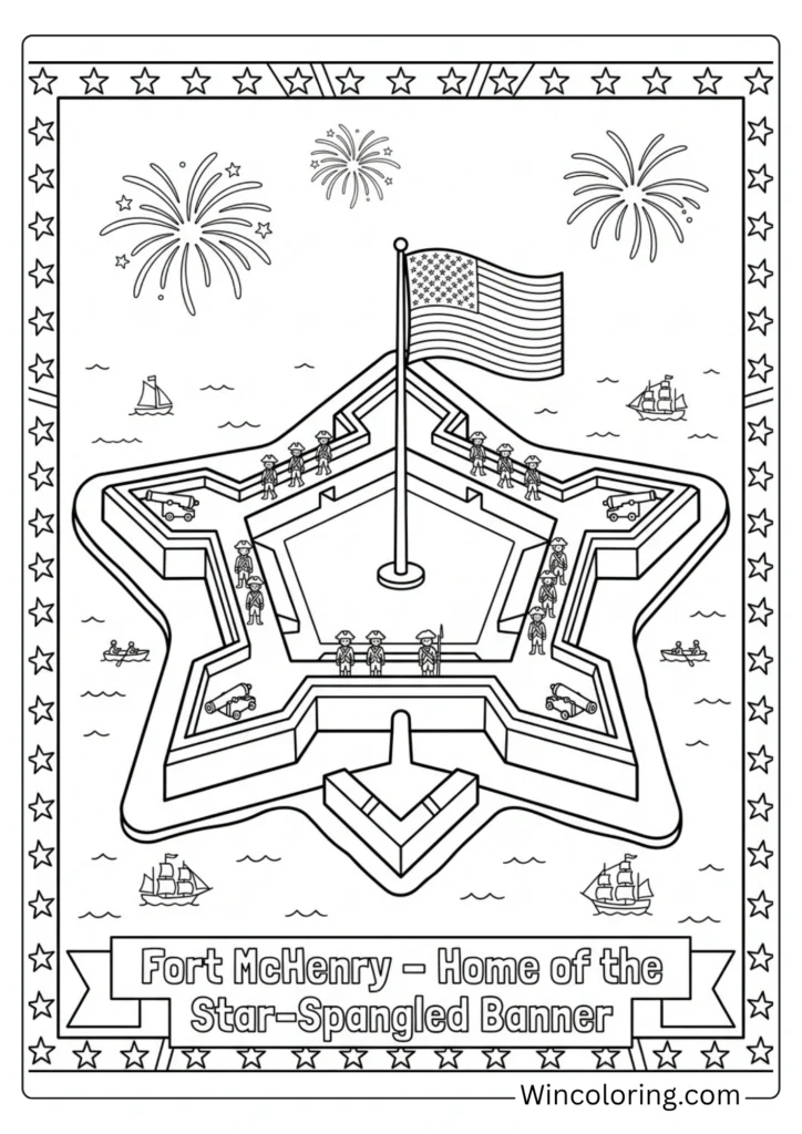 Fort McHenry 4th of July Coloring Page for Kids – Star-Spangled Banner Printable
