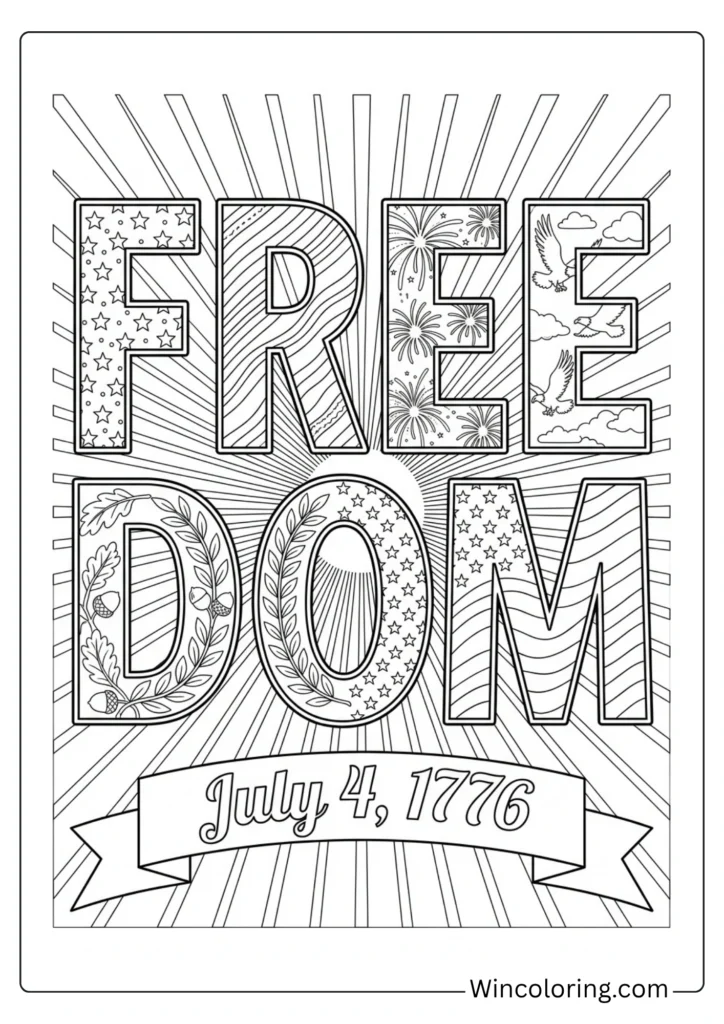 Freedom coloring page patriotic lettering printable adults