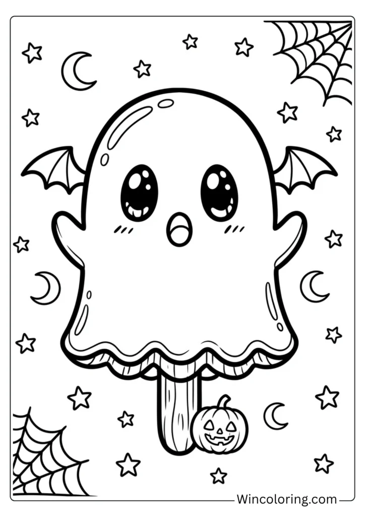 Ghost popsicle Halloween kawaii coloring page printable