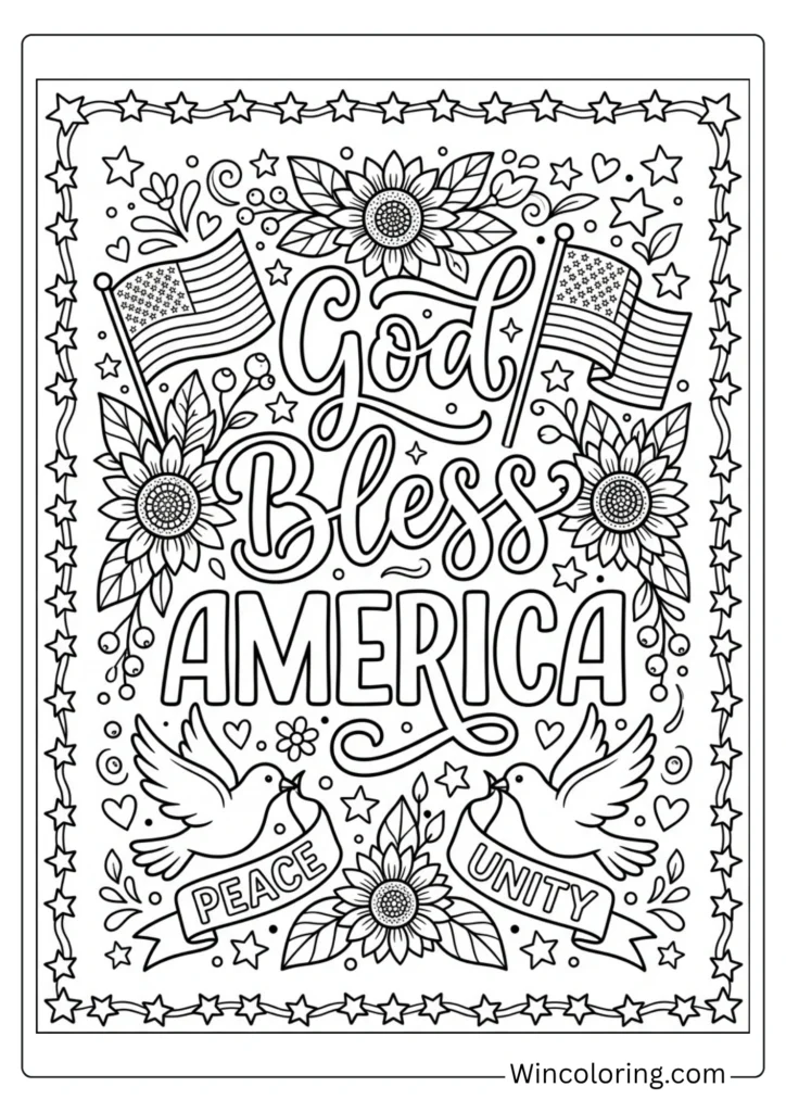 God Bless America 4th of July Coloring Page – Patriotic Quote Printable for Kids