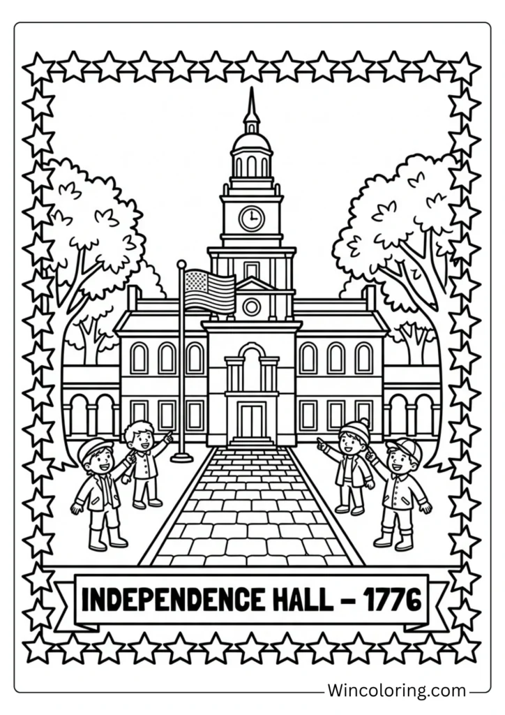 Independence Hall 4th of July Coloring Page for Kids – Historical Landmark Printable