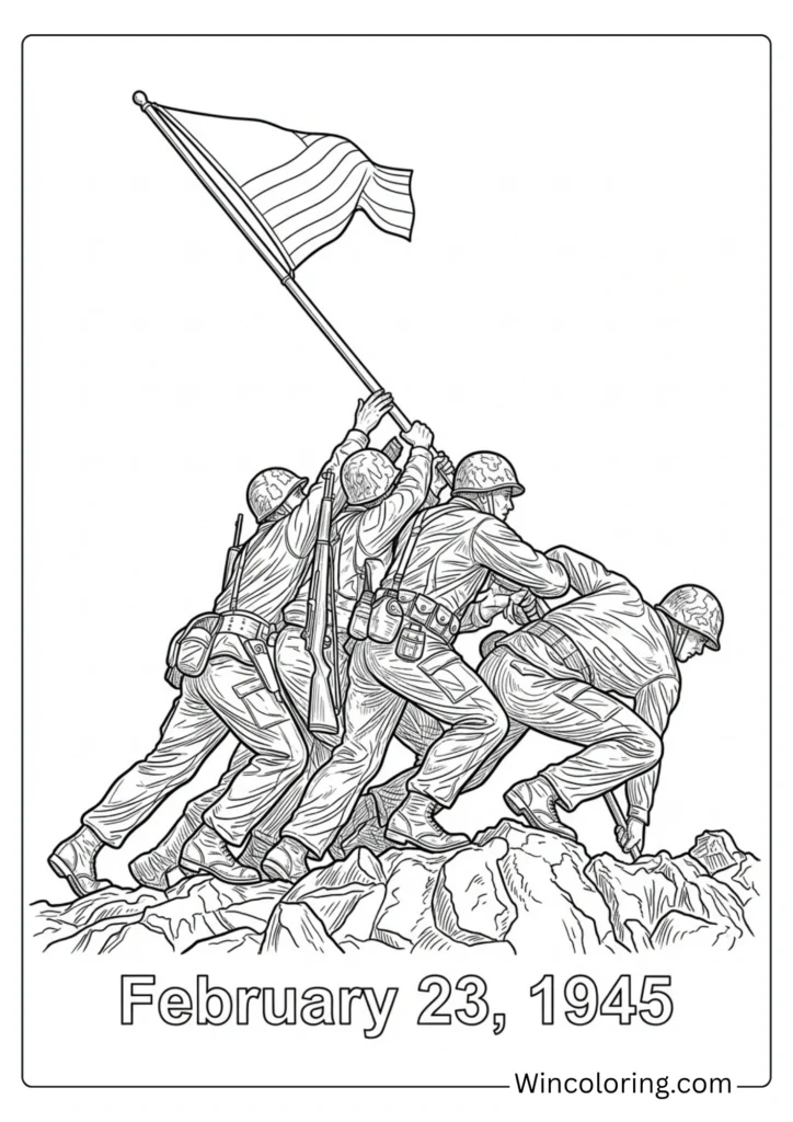 Iwo Jima memorial coloring page Marines flag raising historical