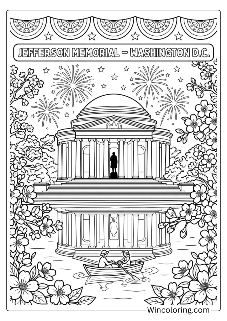 Jefferson Memorial 4th of July Coloring Page for Kids – Thomas Jefferson Landmark Printable