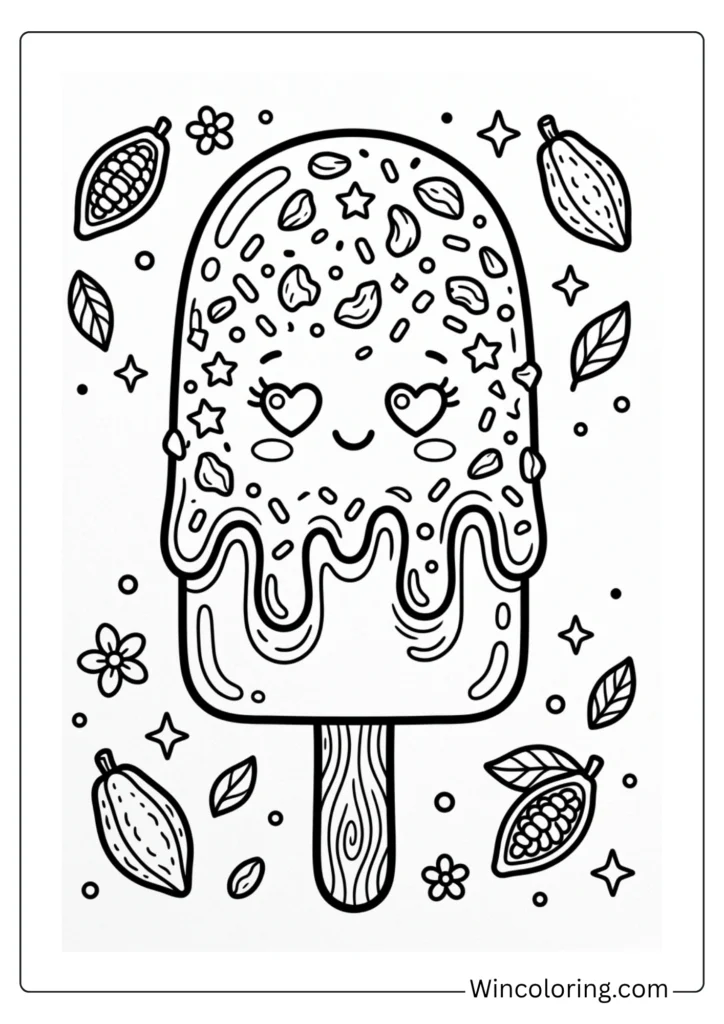 Kawaii Chocolate Popsicle Coloring Page