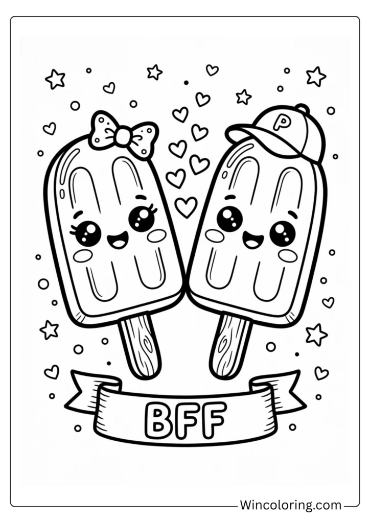 Kawaii duo popsicle coloring page best friends printable
