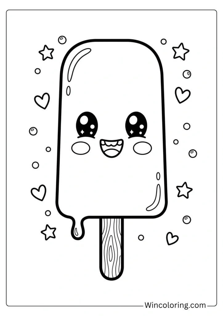 Kawaii popsicle coloring page cute smiley face printable