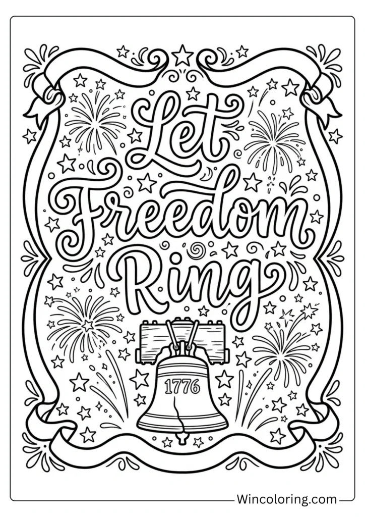 Let Freedom Ring 4th of July Lettering Coloring Page – Free Printable for Kids