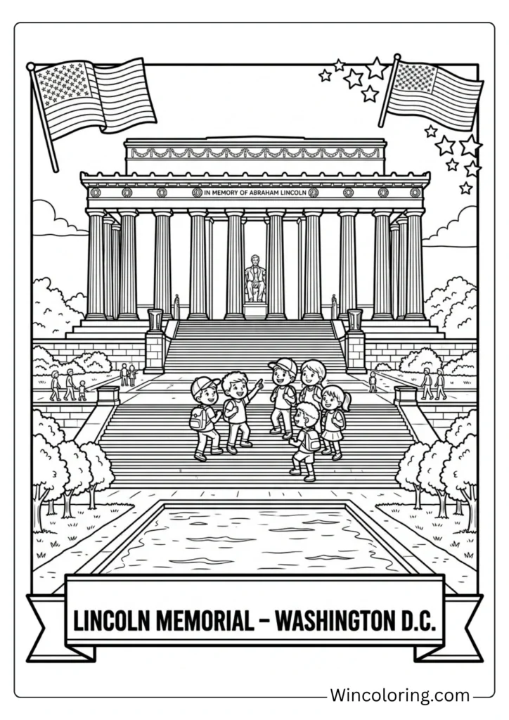 Lincoln Memorial 4th of July Coloring Page for Kids – Memorial Landmark Printable